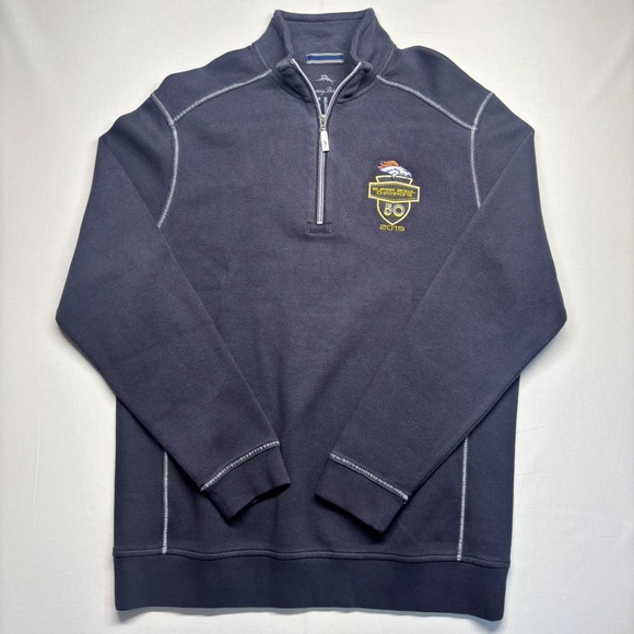 Tommy Bahama Mens Denver Broncos Super Bowl 50 Champions 1/4 Zip Pullover M - Picture 2 of 9